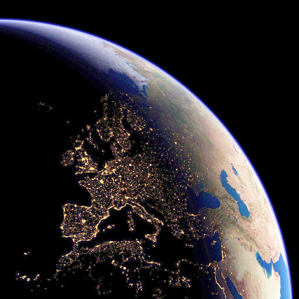 the world from space at night. its appearance toward the